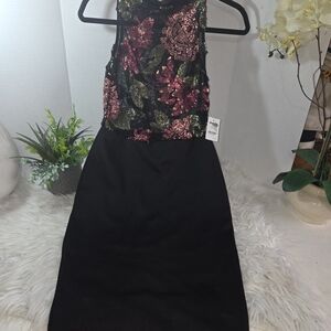 Charlotte Russe Black Dress with Floral Sequins, Size Small NWT
